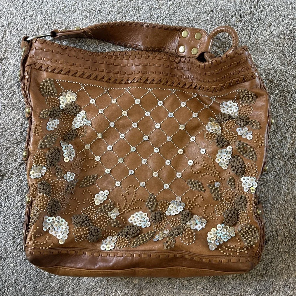 Vintage Isabella Fiore Carino Coco Puff Cognac Leather Hobo Purse $895